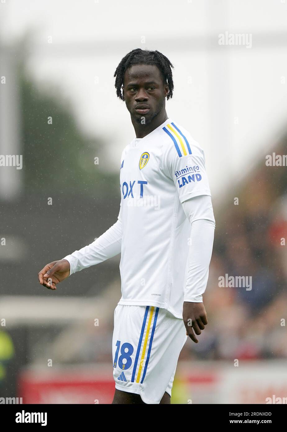 leeds-uniteds-darko-gyabi-during-the-pre-season-friendly-match-at-the-lner-community-stadium-york-picture-date-saturday-july-22-2023-2RDNXDD